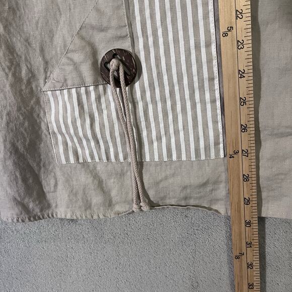 Ali Miles Top Plus Sz 2X Beige Linen Blend Pocket Flowy Lagenlook Stripe Accent - Picture 6 of 8